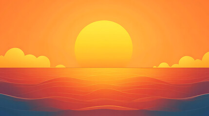 A beautiful sunset over the ocean with a large sun in the sky