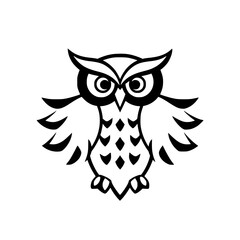 A clean, vectorized image of an owl, with a black and white, minimalist illustration, depicting a simple owl silhouette.