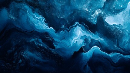 Fototapeta premium Abstract painting of flowing blue and white marble designs