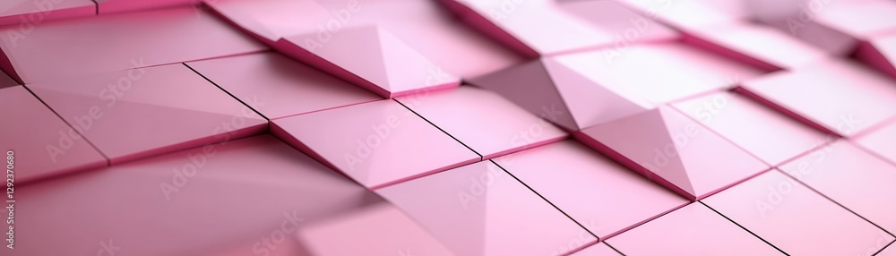 Poster Abstract Pink Geometric Background with 3D Triangular Pattern and Soft Pastel Hues