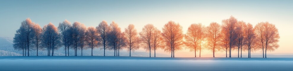 Fototapeta premium Minimalist Linear Arrangement of Trees in Dusk Backlight Digital Art