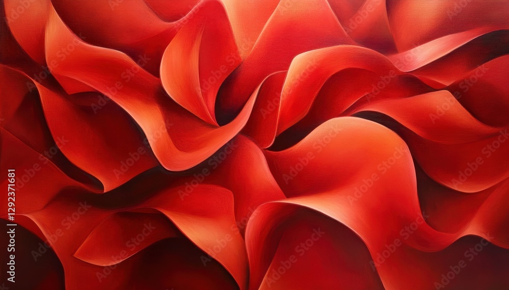 Poster abstract red floral painting with dynamic curves and intense color