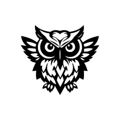 Bold Owl Illustration: A stylized, detailed black-and-white depiction of an owl, with wings open.