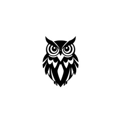 Minimalist black and white owl illustration, owl with a bold design.