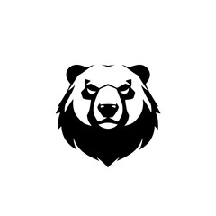 Black and white illustration of a bear head with aggressive fierce demeanor on a white background.