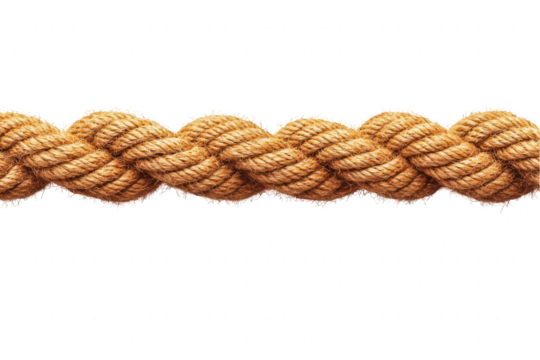 Rope with natural fibers displayed on transparent background for crafting or design applications