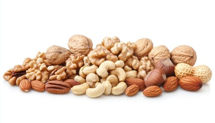 Assortment of Mixed Nuts on White Background