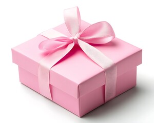 Obraz premium Pink gift box with ribbon, isolated on white