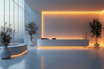 Fototapeta premium Minimalistic White Presentation Space with Clean Wall and Table for Product Display and Design Inspiration