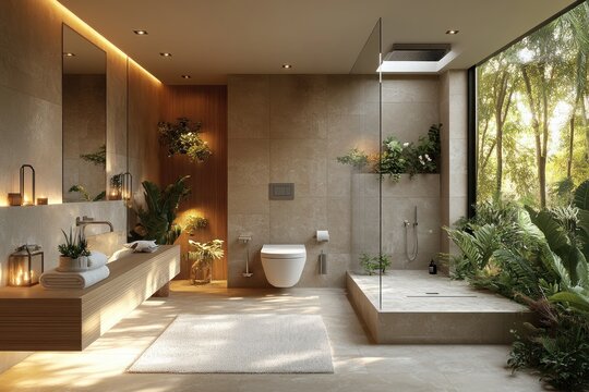 Modern Accessible Bathroom for Disabled and Elderly Featuring Handrails and Functional Shower Seat