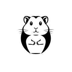 Black and white illustration of a hamster with a friendly and curious expression.