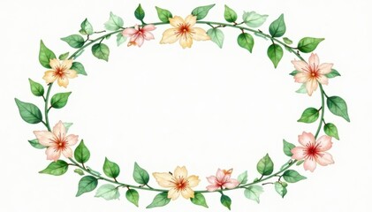 Fototapeta premium Elegant watercolor floral wreath with green leaves, delicate design, romantic, calligraphy, invitation