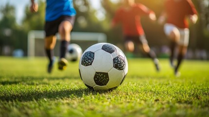 Obraz premium Soccer ball kicking action sports field photography outdoor close-up anticipation