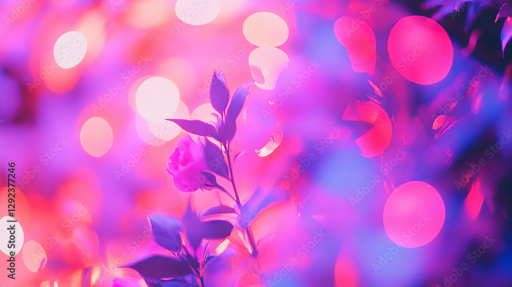Poster dreamy pink light gradient with rose and bokeh effect for elegant design