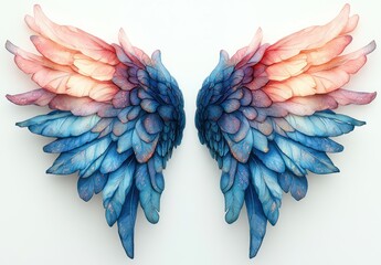 Fototapeta premium Intricate Vibrant Teal and Pink Angel Wings Watercolor Illustration