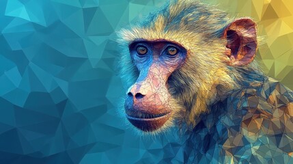 Abstract Baboon Portrait in Vibrant Geometric Style
