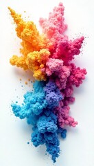 Fototapeta premium Multi-hued powder cloud burst, clean white background, dye, abstract, cyan