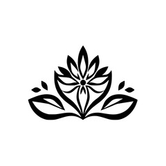 Intricate Black and White Floral Crown Silhouette on White.