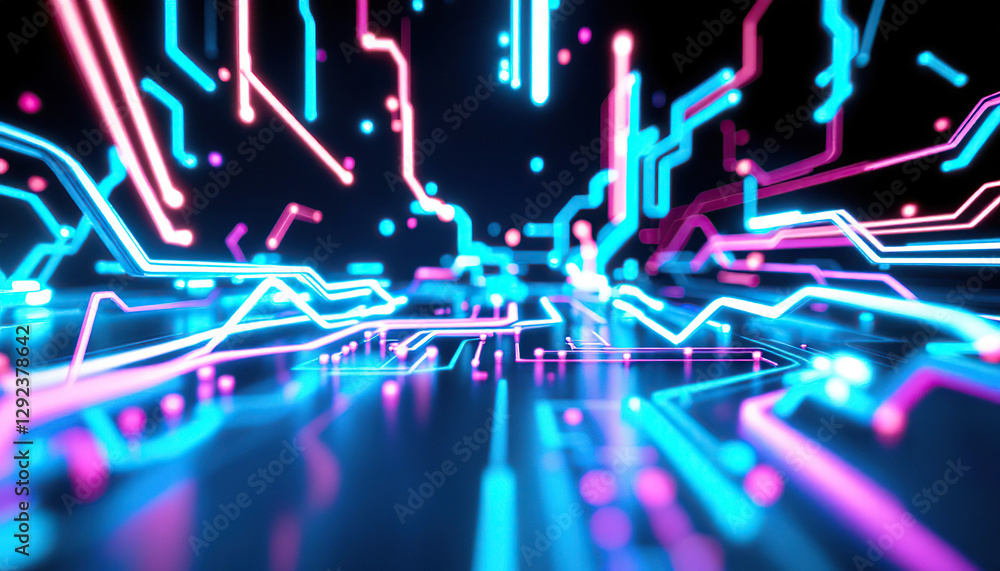 Poster abstract neon circuit board background with glowing lines
