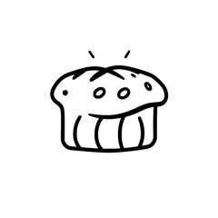 Cartoon bread muffin in a white background, isolated and simple, with a happy expression, minimalist style.