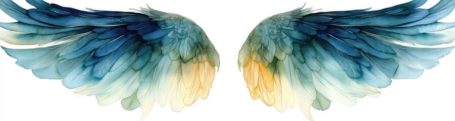 Obraz premium Turquoise Green Violet Angelic Wings with Beautiful Gradient and Elegant Feather Details