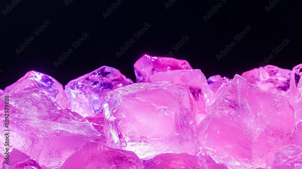 Poster vibrant pink light reflecting on ice blocks creating a mesmerizing abstract background