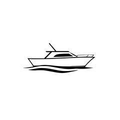 Motorboat on white background, vector illustration of a black and white boat.