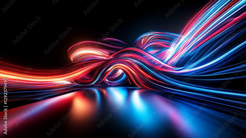 Aufkleber smoothly flowing light trails in captivating shades of blue and red generate an energetic and abstra