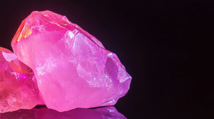 Vibrant pink light reflecting on polished crystal: abstract background