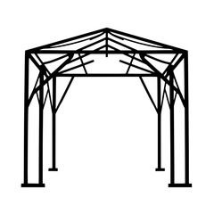 Obraz premium Black and white minimalist metal garden structure silhouette, featuring a geometric design, and providing a sense of architectural structure.