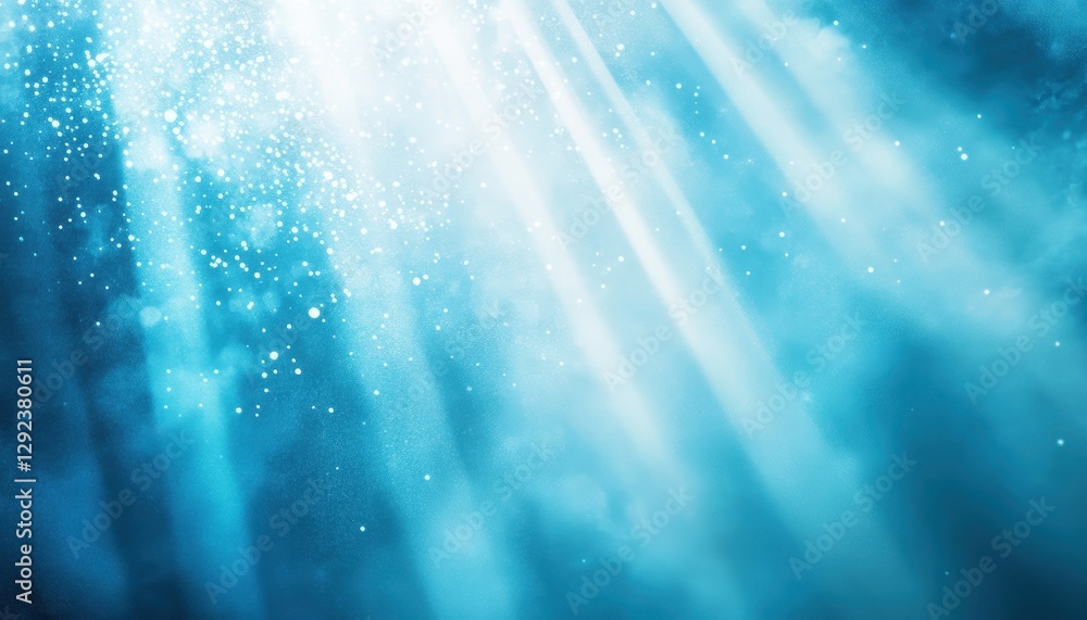 Poster abstract blue light rays background with shimmering particles and glowing beams