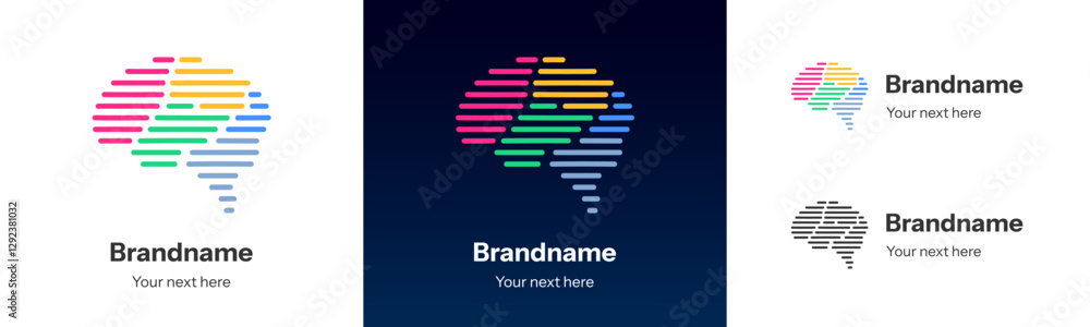 Poster ai technology logo. futuristic brain with colorful data lines symbolizing artificial intelligence, i