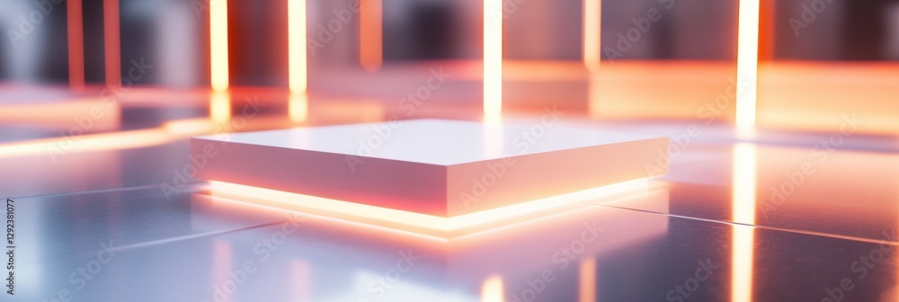 Aufkleber Modern illuminated platform in an abstract setting with vibrant light reflections creating a futuristic atmosphere. Generative AI
