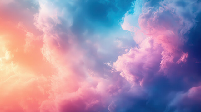 Bright and whimsical abstract clouds with soft wisps of pastel colors