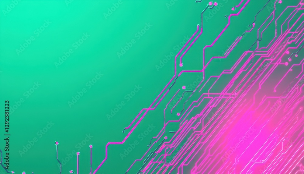 Aufkleber abstract circuit board design with pink and green glowing lines