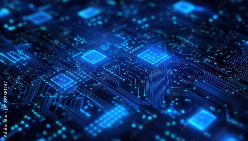 Aufkleber abstract close-up of a glowing blue circuit board representing high-tech innovation and technologica