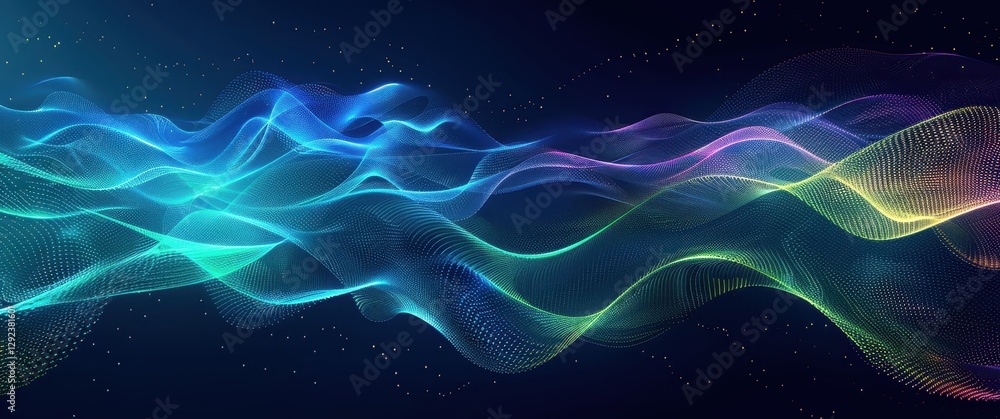 Aufkleber abstract colorful particle wave flowing through space, dynamic digital art background
