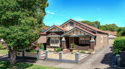 Old Federation Double Brick house in an inner western Sydney Suburb at beautiful colourful sunset NSW Australia