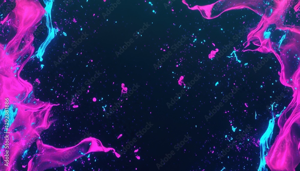 Poster abstract cosmic background with pink and blue glowing particles and dynamic textures