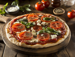 Pizza tomate, fromage et basilique