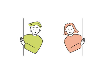 陰から見守る大人たちのイラスト_1