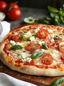 Pizza tomate, fromage et basilique