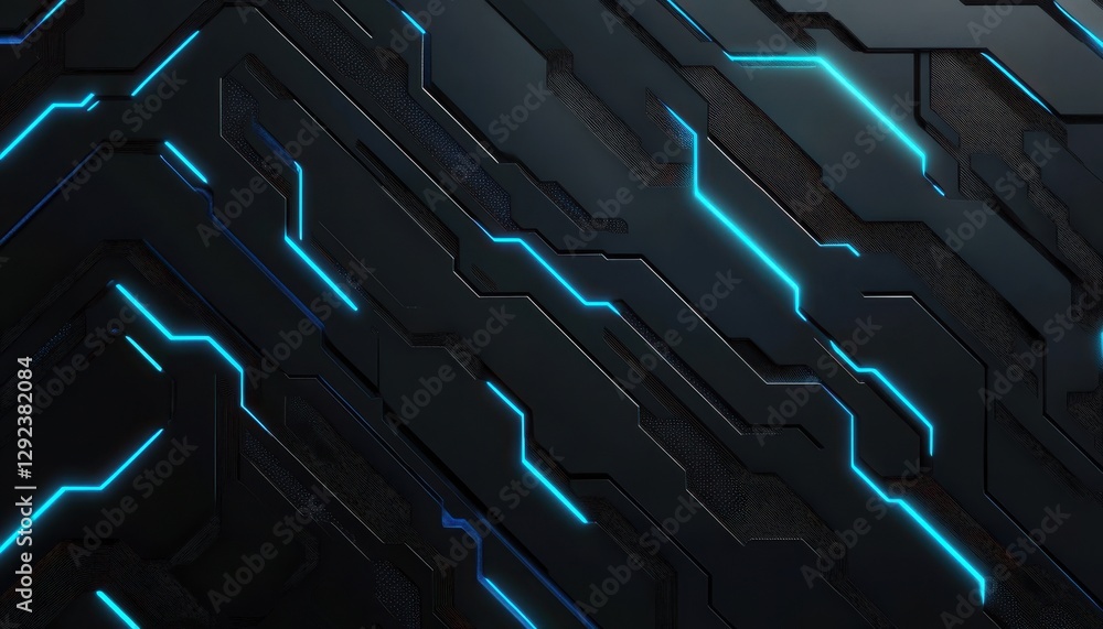 Poster abstract dark background with glowing blue circuit lines