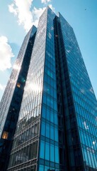 Modern skyscraper facade with intricate glass and metal panels, urban, architecture
