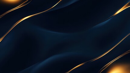 Abstract Dark Blue and Gold Background with Elegant Wave Pattern