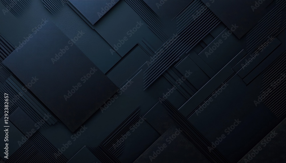 Poster Abstract Dark Geometric Texture Background.  3D Rendering of a Stylish Modern Design with Complex Shapes and Shades of Blue