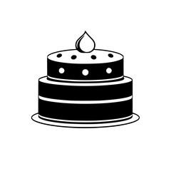 Vector illustration of a two-tiered cake with a single tear-drop shaped candle, on a white background.