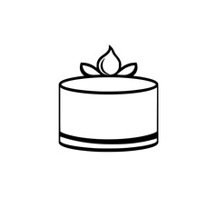 Simple illustration of a cake with a flower on top, set against a plain white background.