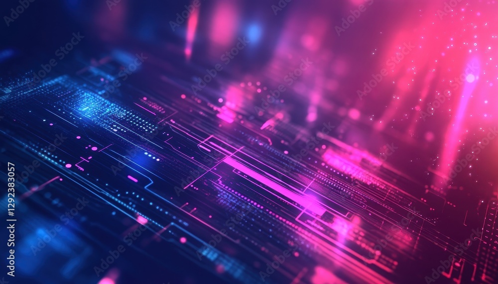 Poster abstract digital network background with glowing pink and blue lines