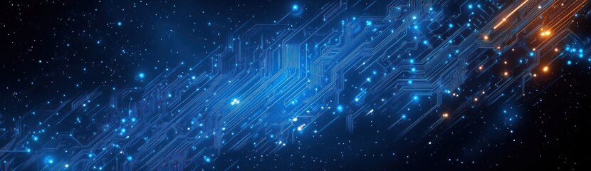 Fototapeta premium Futuristic Abstract Circuit Board Design with Glowing Blue Lines on Dark Background